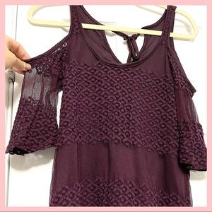 Cold shoulder purple top tie up back